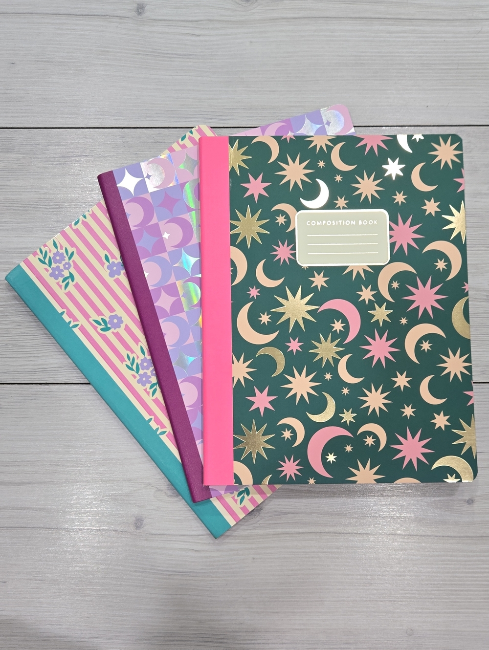 Cute Composition Book - Stars, Moons, Flowers